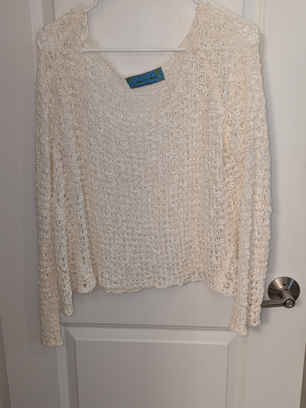 Open-Knit Scoop Neck Sweater in Cream by Unknown Brand